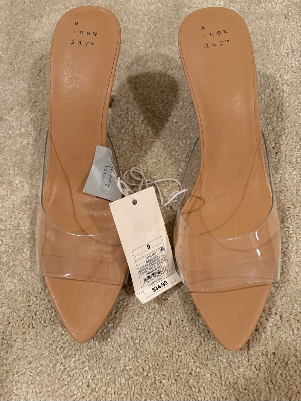 a new day Nude Clear Strap Pointed Mule Heels